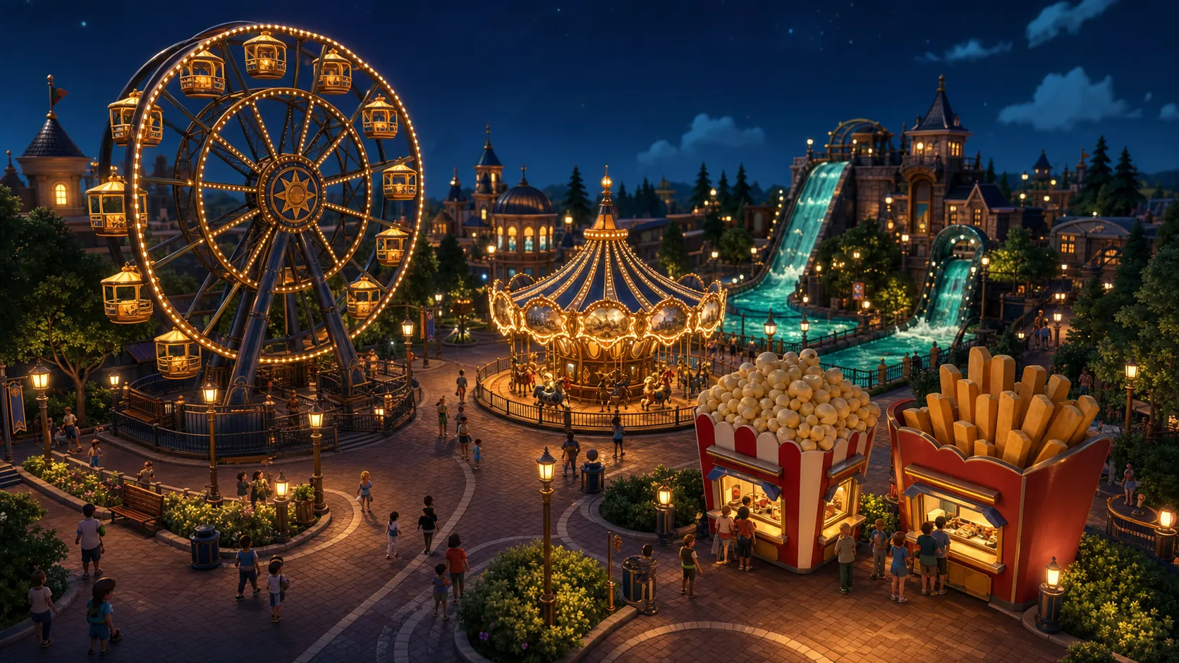 Mayhem Park night plaza key art